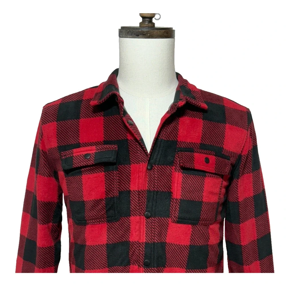 Eddie Bauer Jacket Boys XL 16 Red Black Buffalo Plaid Fleece Snap Pockets‎ Warm